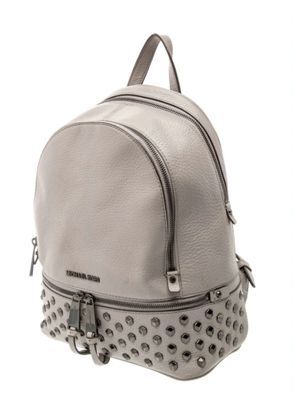 NWOT MICHAEL KORS REA STUDDED GRAY PEBBLED LEATHER BACKPACK
